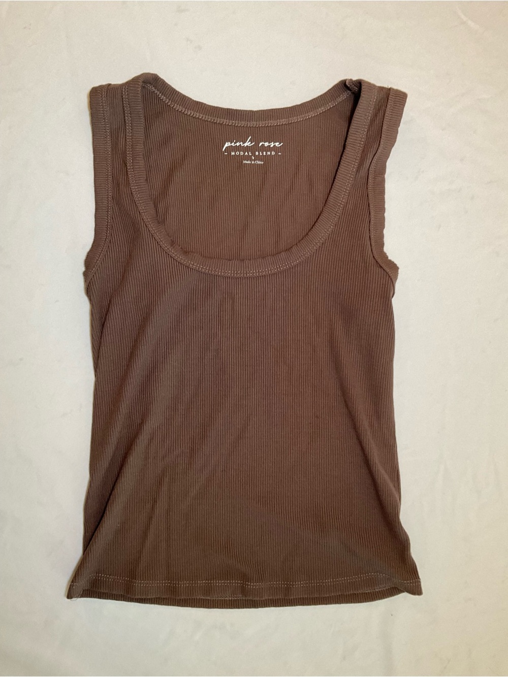 Women’s Pink Rose Brown Ribbed Tank Top
